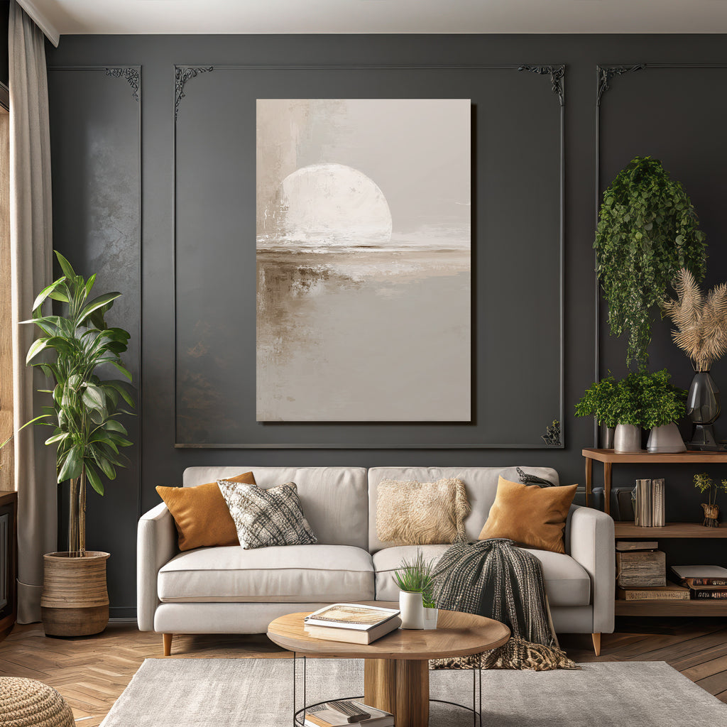 Abstract Painting Circular Shape Sun Moon Muted Background Earthy Tones