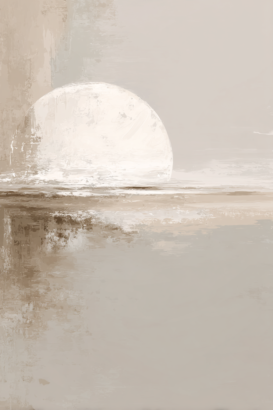 Abstract Painting Circular Shape Sun Moon Muted Background Earthy Tones | Japandi | Einrichtungsstile