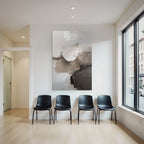 Abstract Painting Circular Shapes Soft Colors White Beige Gray Texture Layered Brushstroke Effect