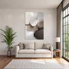 Abstract Painting Circular Shapes Soft Colors White Beige Gray Texture Layered Brushstroke Effect