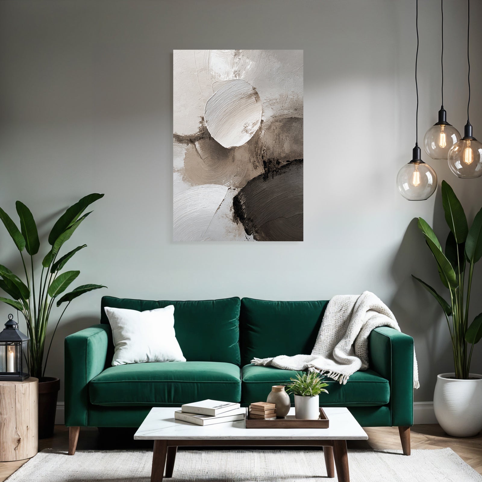 Abstract Painting Circular Shapes Soft Colors White Beige Gray Texture Layered Brushstroke Effect