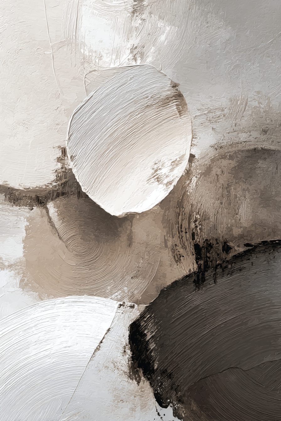 Abstract Painting Circular Shapes Soft Colors White Beige Gray Texture Layered Brushstroke Effect | Japandi | Einrichtungsstile