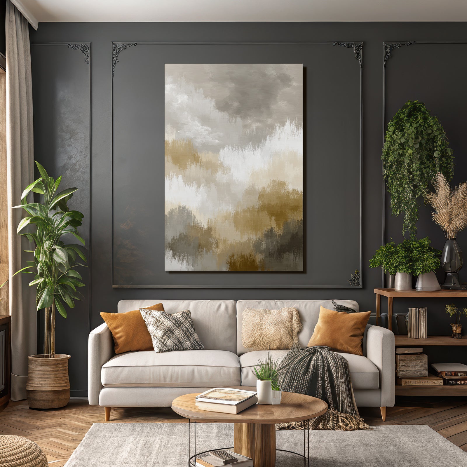 Abstracte Malerei Mit Sanften Farben Beige Braun Weiss Grau Texturiert