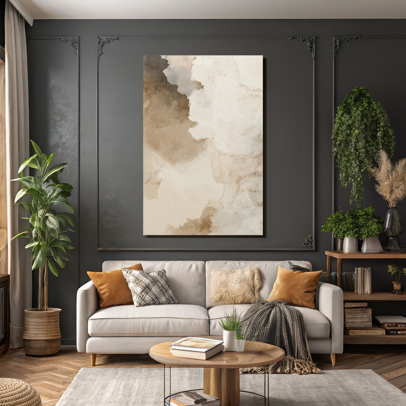 Abstrakte Aquarellfarben In Beige Braun Und Creme