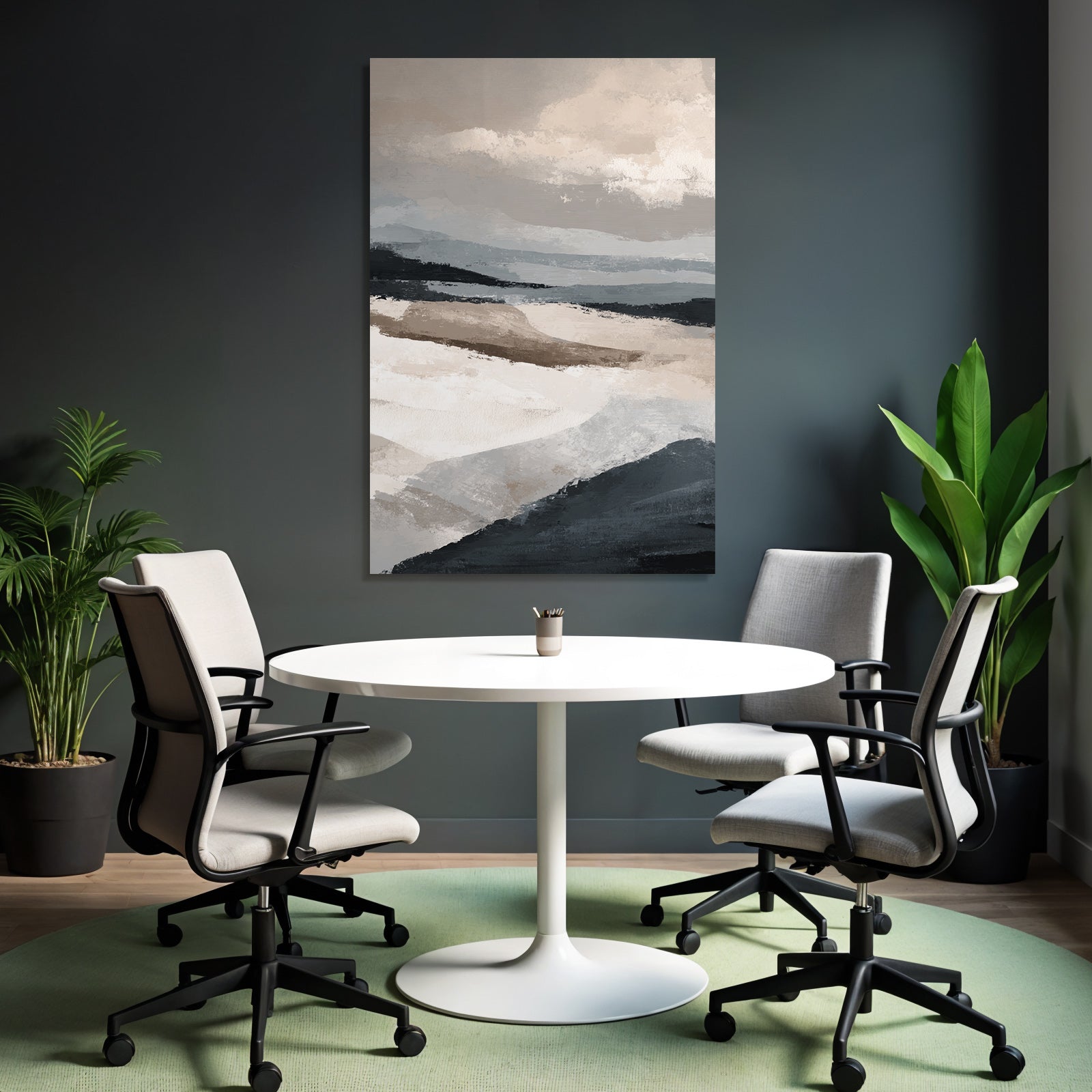 Abstrakte Darstellung Einer Landschaft In Beige Grau Und Blau
