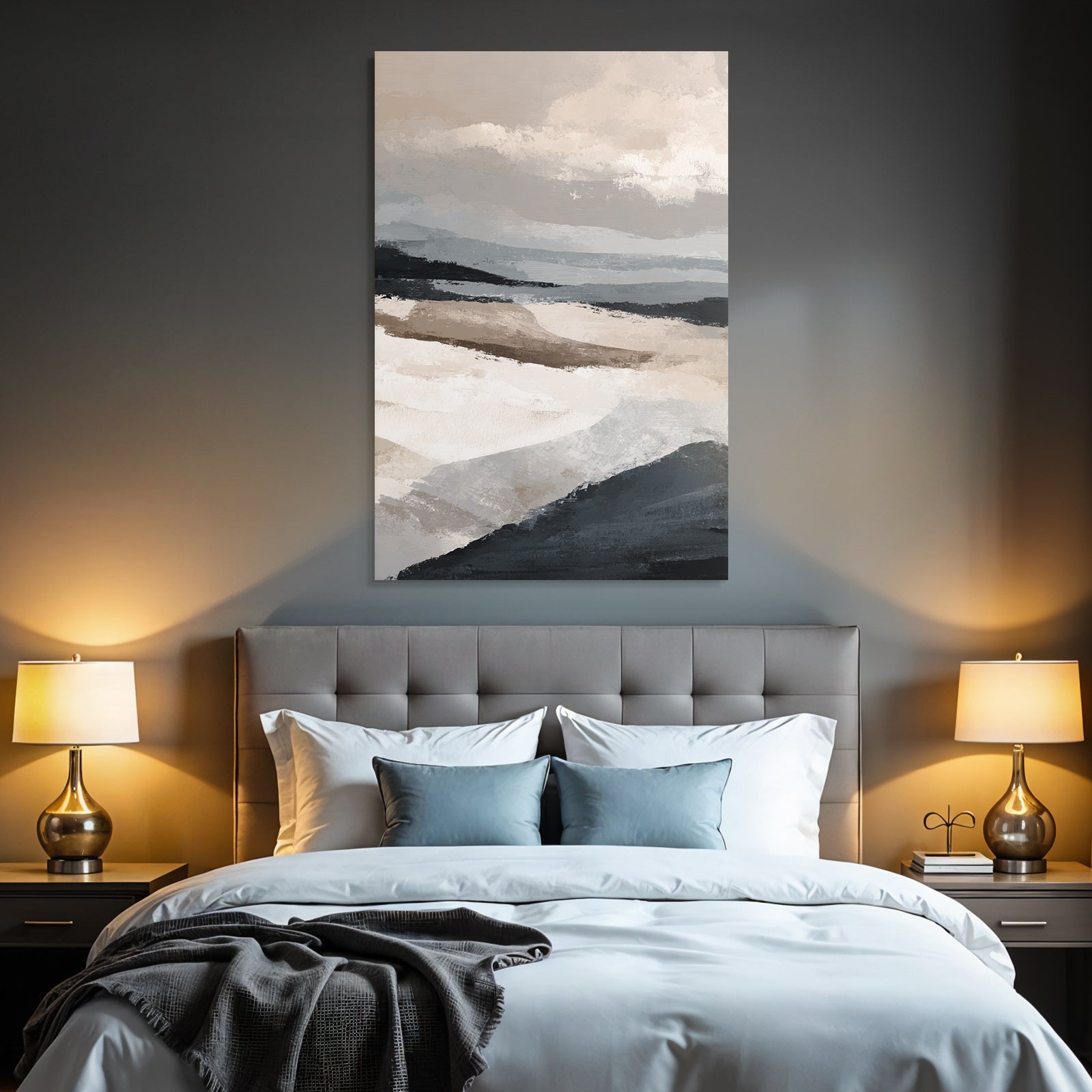 Abstrakte Darstellung Einer Landschaft In Beige Grau Und Blau