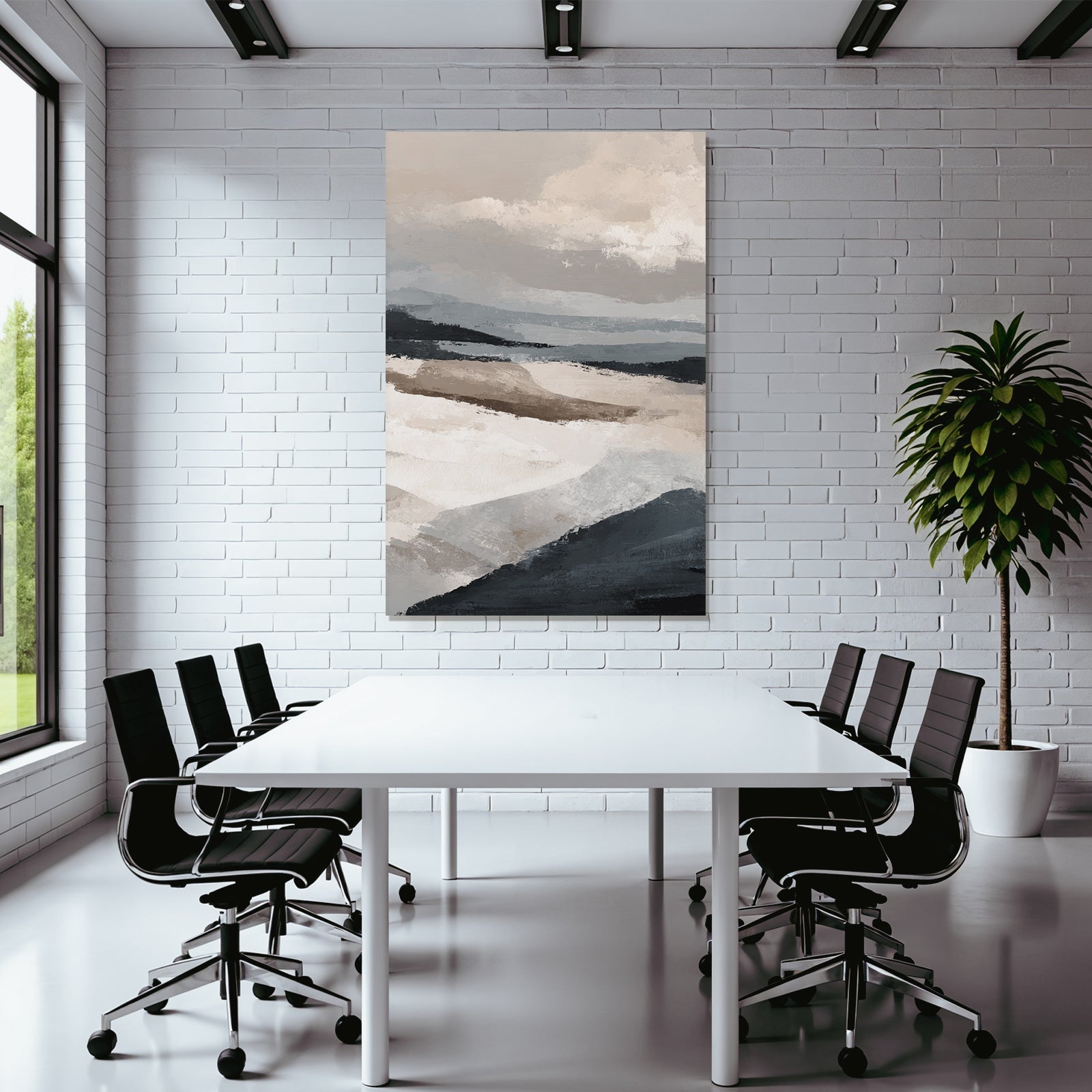 Abstrakte Darstellung Einer Landschaft In Beige Grau Und Blau