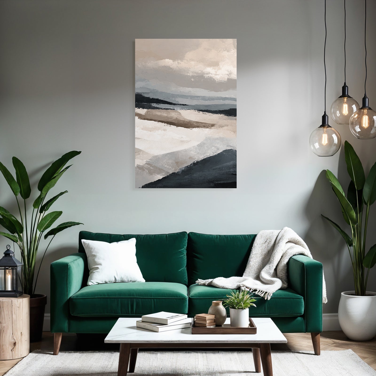 Abstrakte Darstellung Einer Landschaft In Beige Grau Und Blau