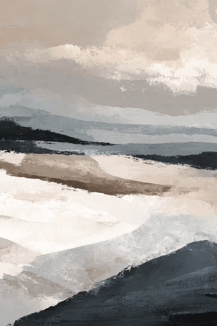 Abstrakte Darstellung Einer Landschaft In Beige Grau Und Blau | Japandi | Einrichtungsstile