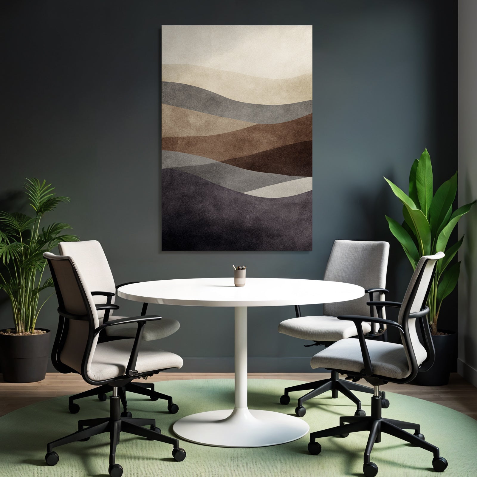 Abstrakte Darstellung Mit Wellenfoermigen Mustern In Beige Braun Grau