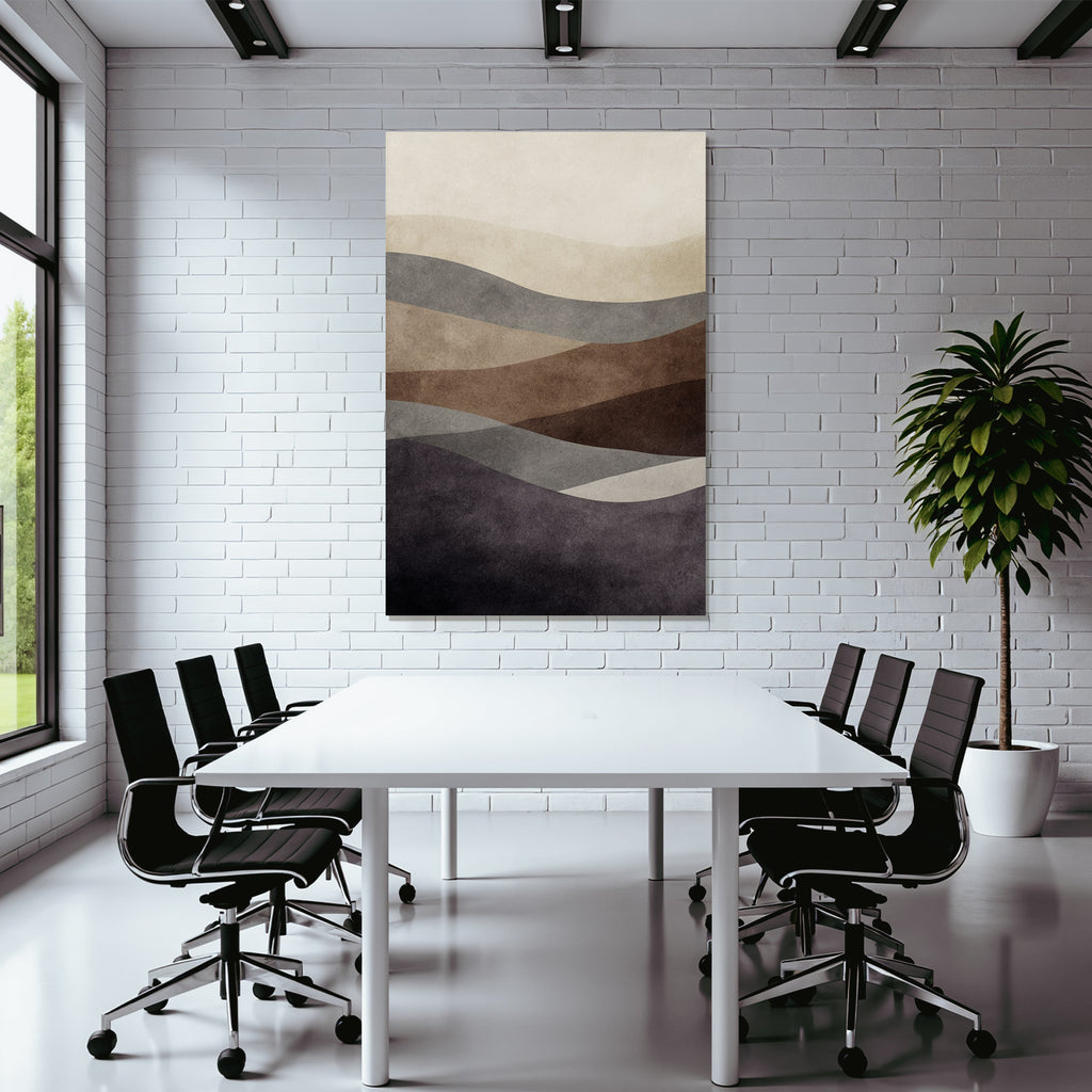 Abstrakte Darstellung Mit Wellenfoermigen Mustern In Beige Braun Grau