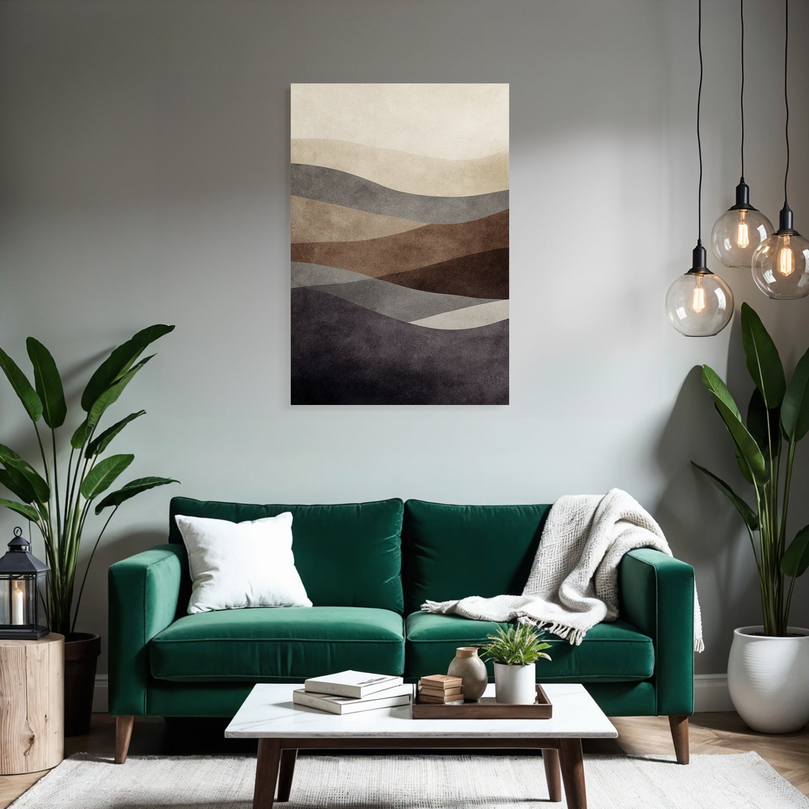 Abstrakte Darstellung Mit Wellenfoermigen Mustern In Beige Braun Grau