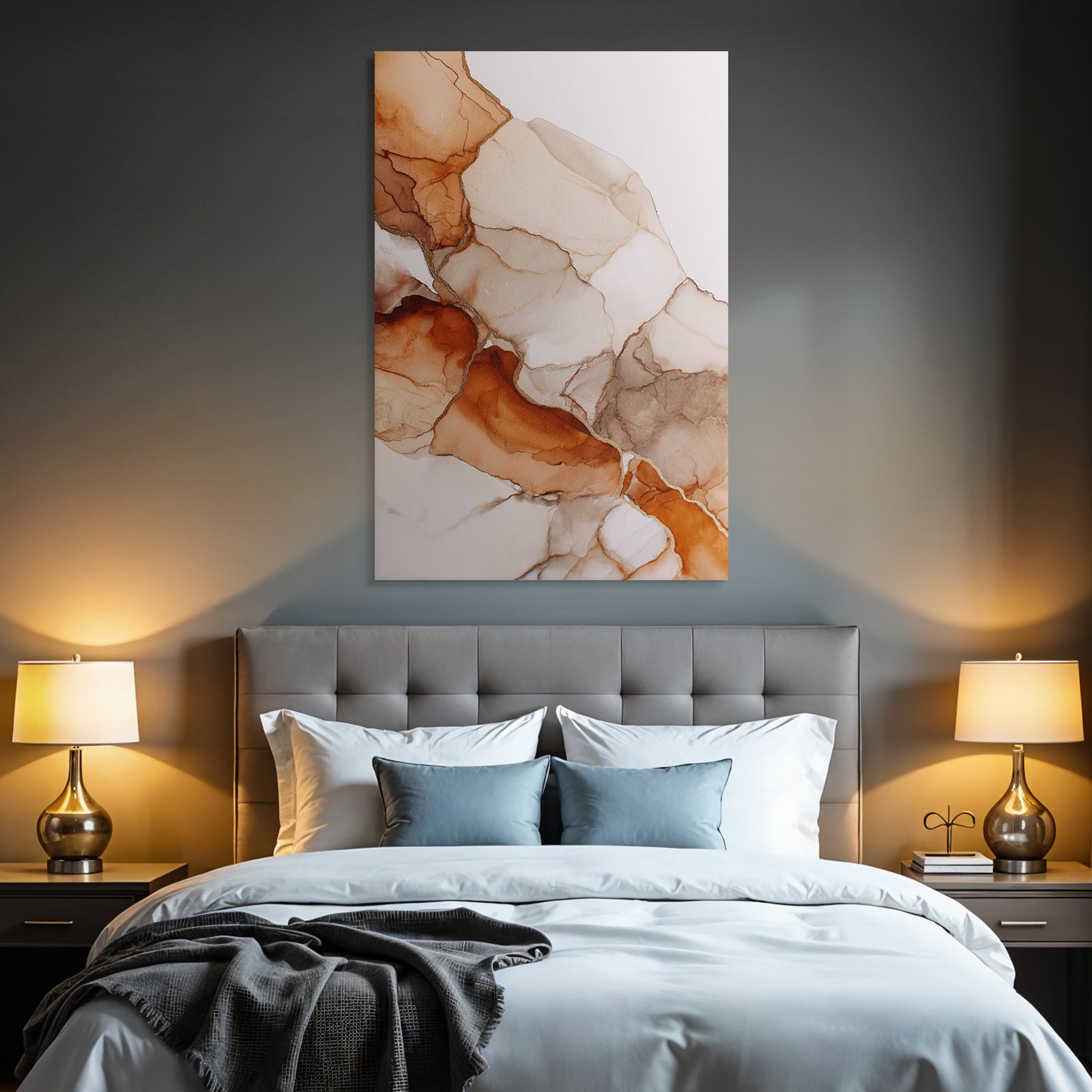 Abstrakte Kunst Fluessige Formen Erdtoaene Braun Beige Gold Akzente