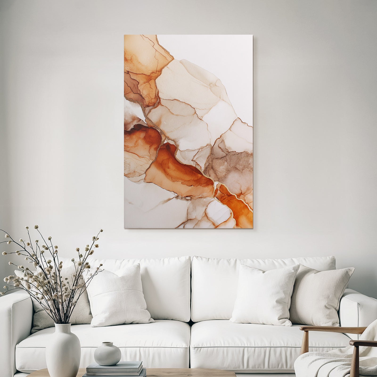 Abstrakte Kunst Fluessige Formen Erdtoaene Braun Beige Gold Akzente