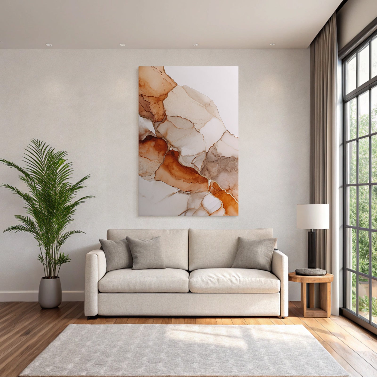 Abstrakte Kunst Fluessige Formen Erdtoaene Braun Beige Gold Akzente