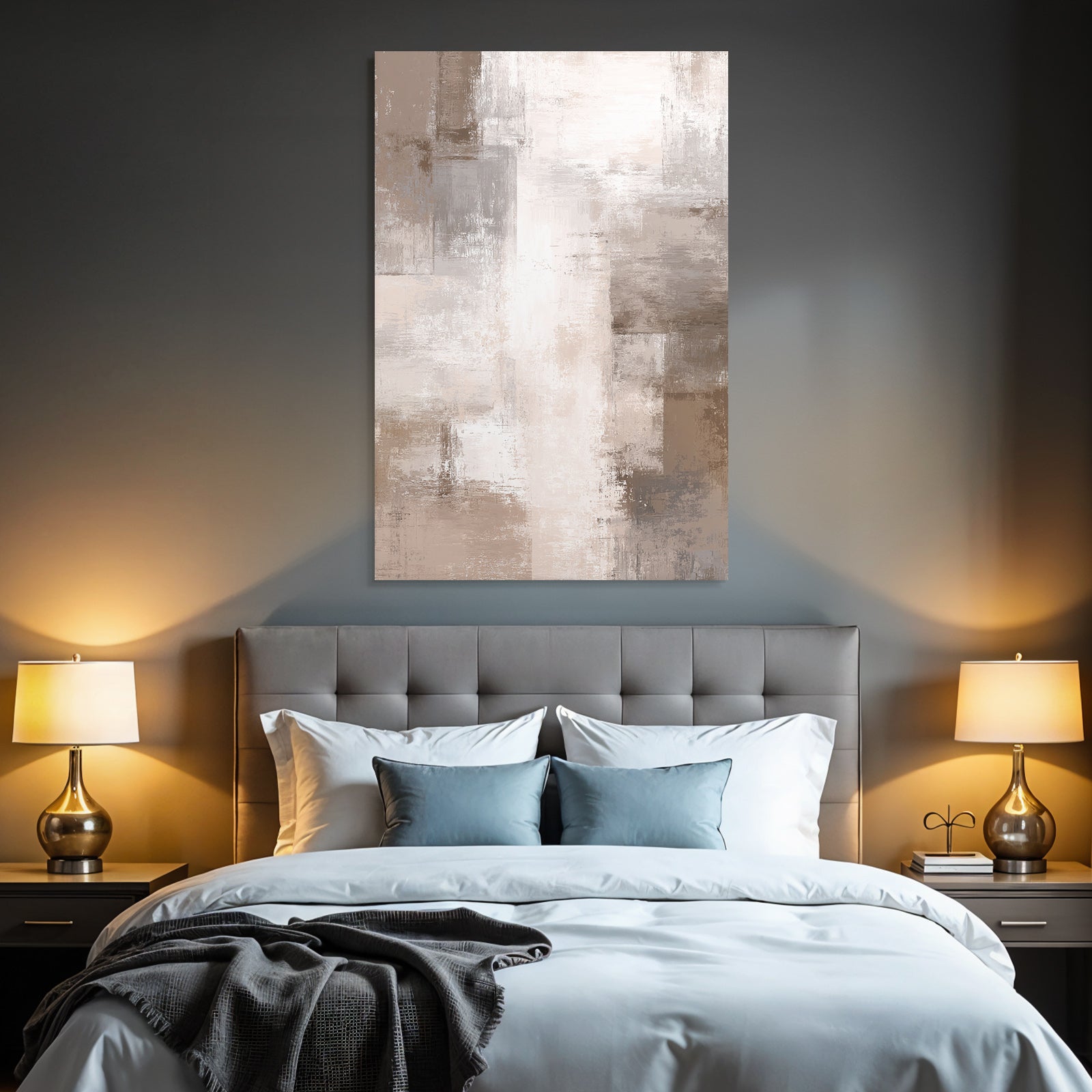 Abstract art in beige, grey and white textured