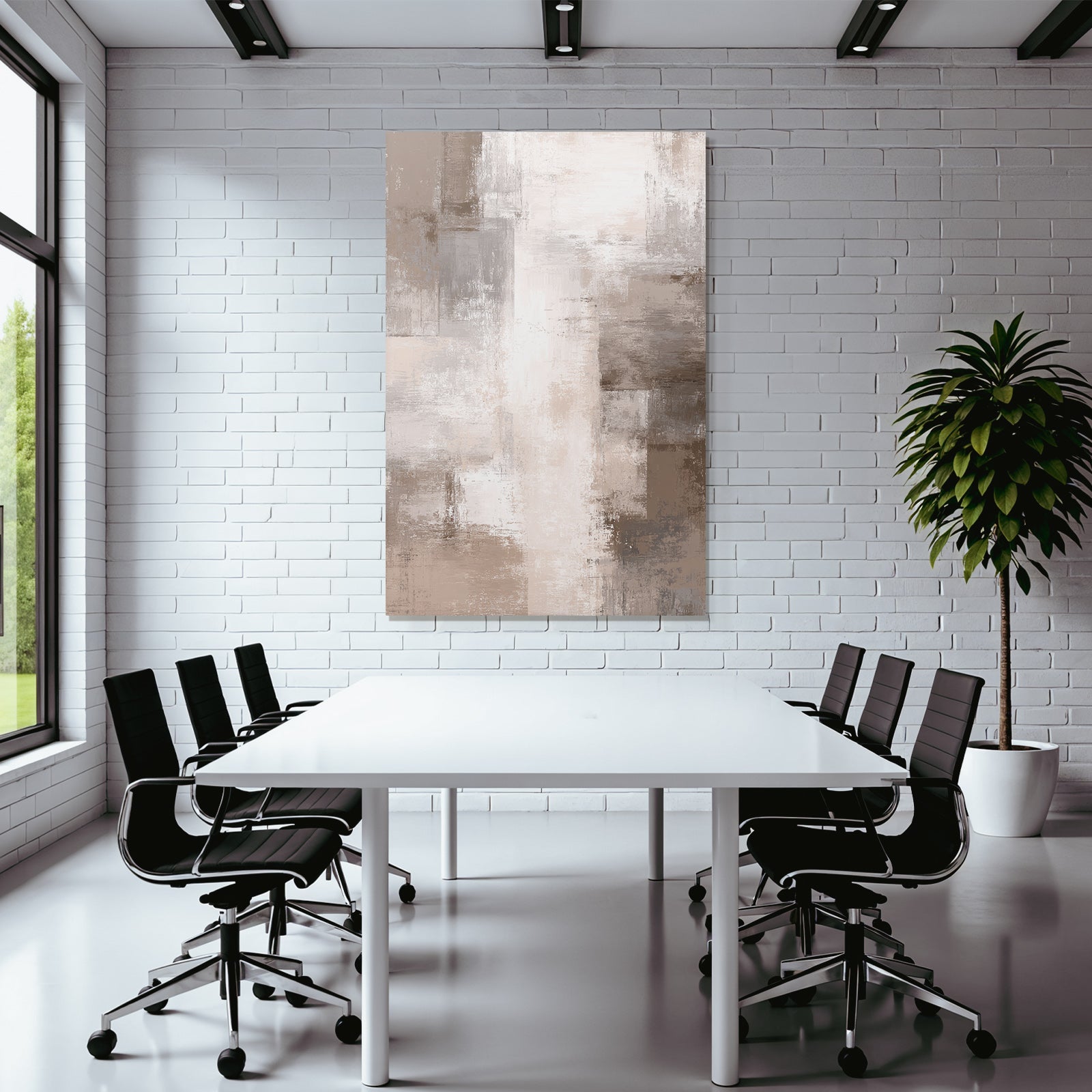 Abstract art in beige, grey and white textured