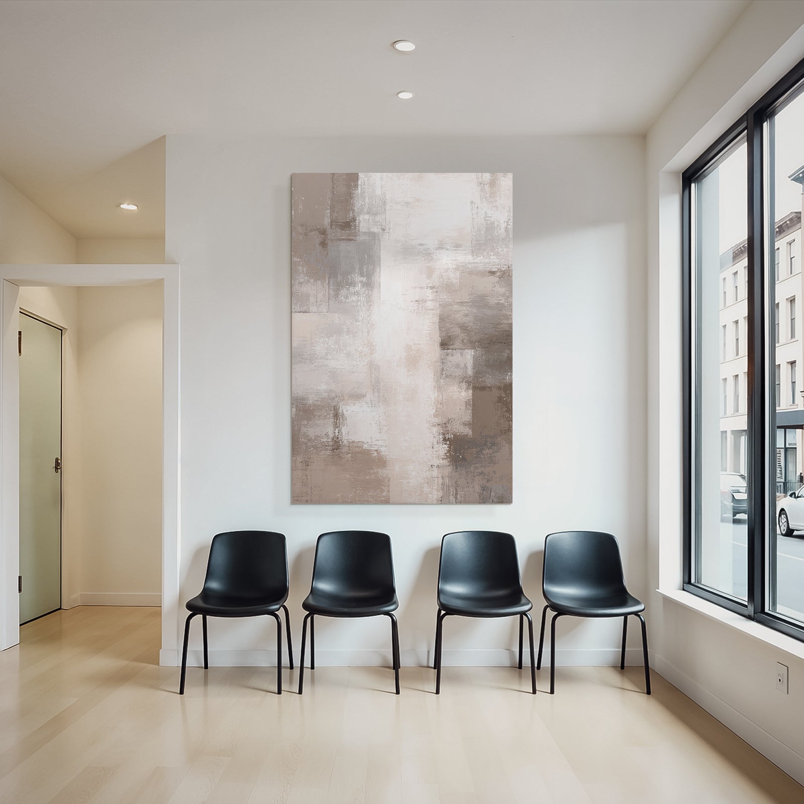 Abstract art in beige, grey and white textured