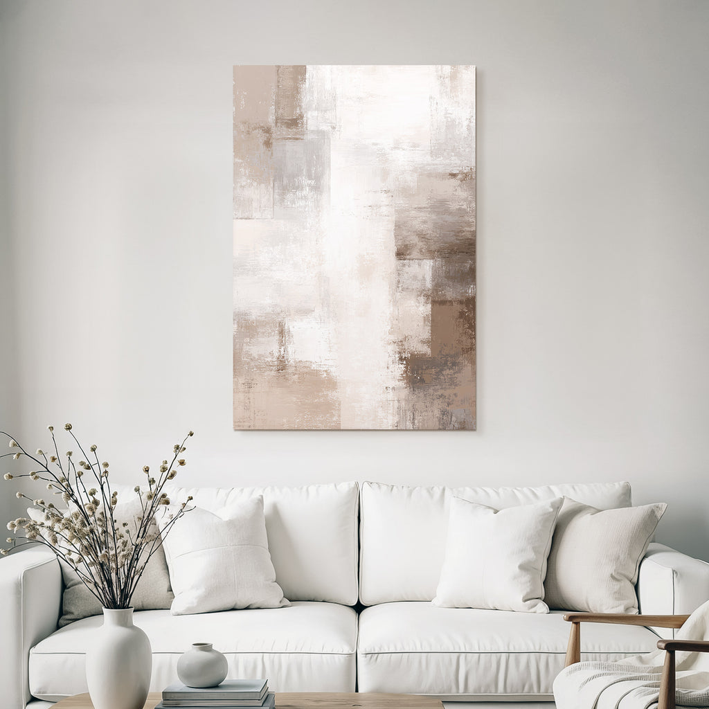 Abstract art in beige, grey and white textured