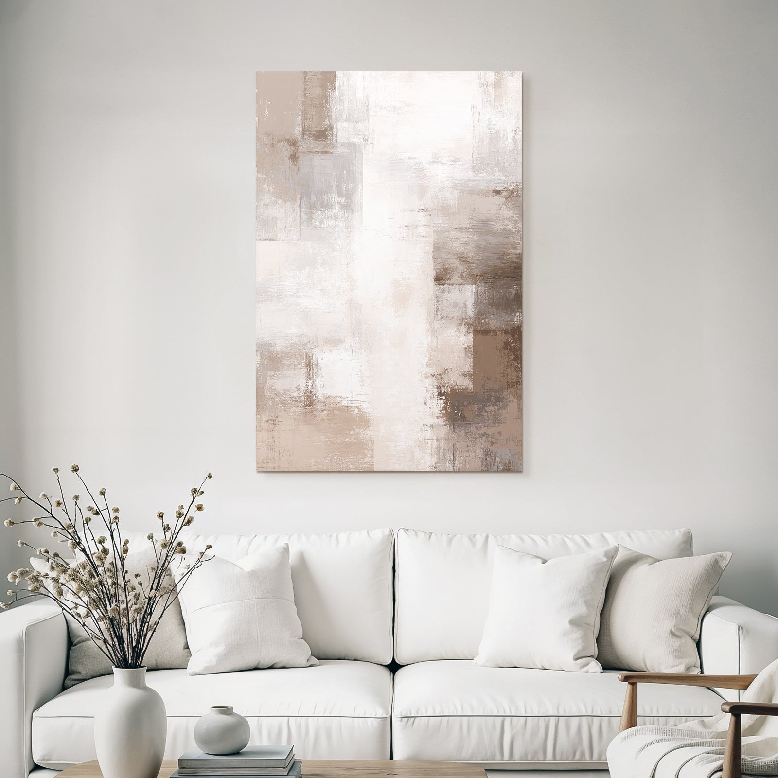 Abstract art in beige, grey and white textured