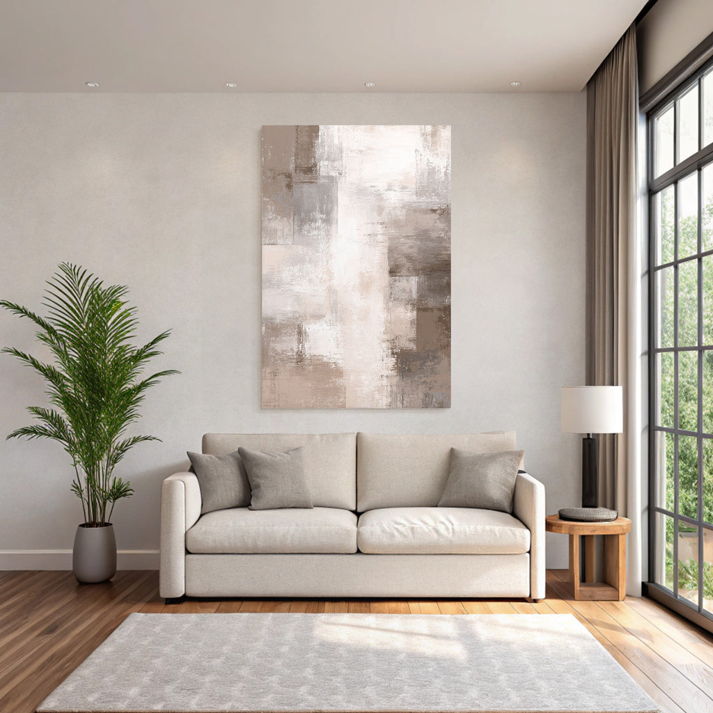 Abstract art in beige, grey and white textured