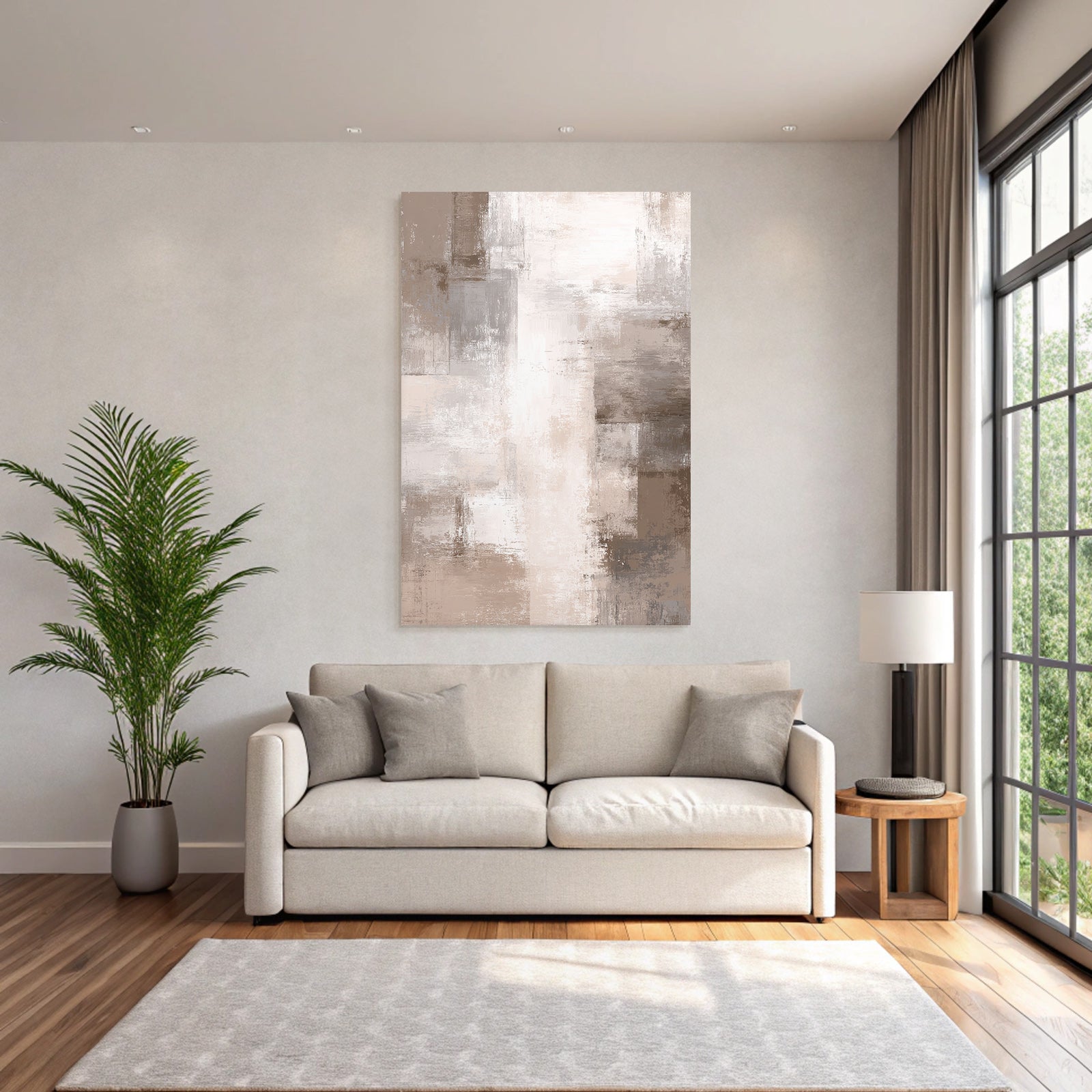 Abstract art in beige, grey and white textured
