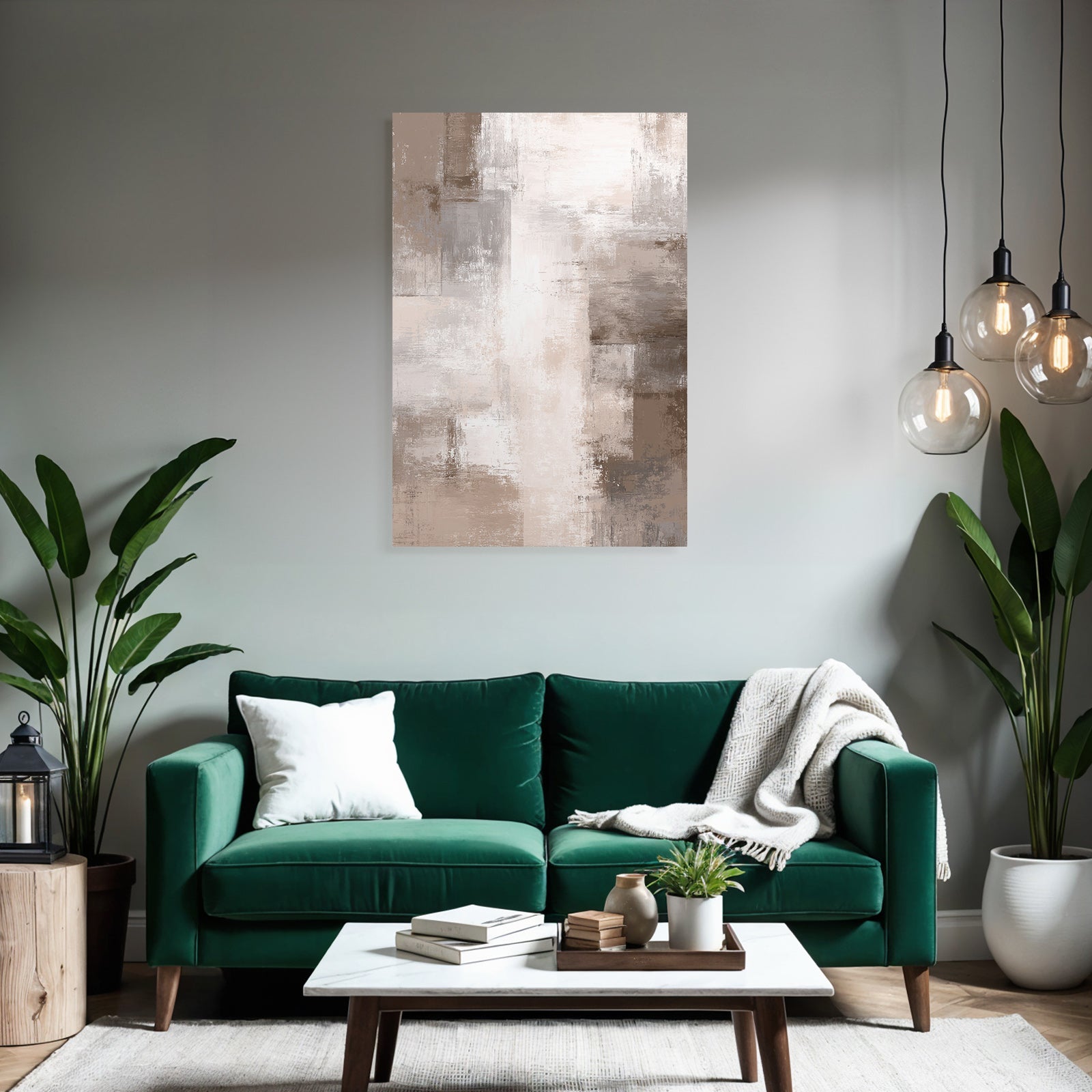 Abstract art in beige, grey and white textured