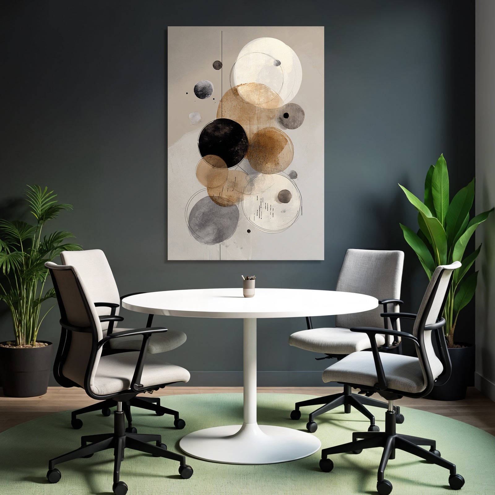 Abstrakte Kunst Kreise Beige Schwarz Grau Hintergrund