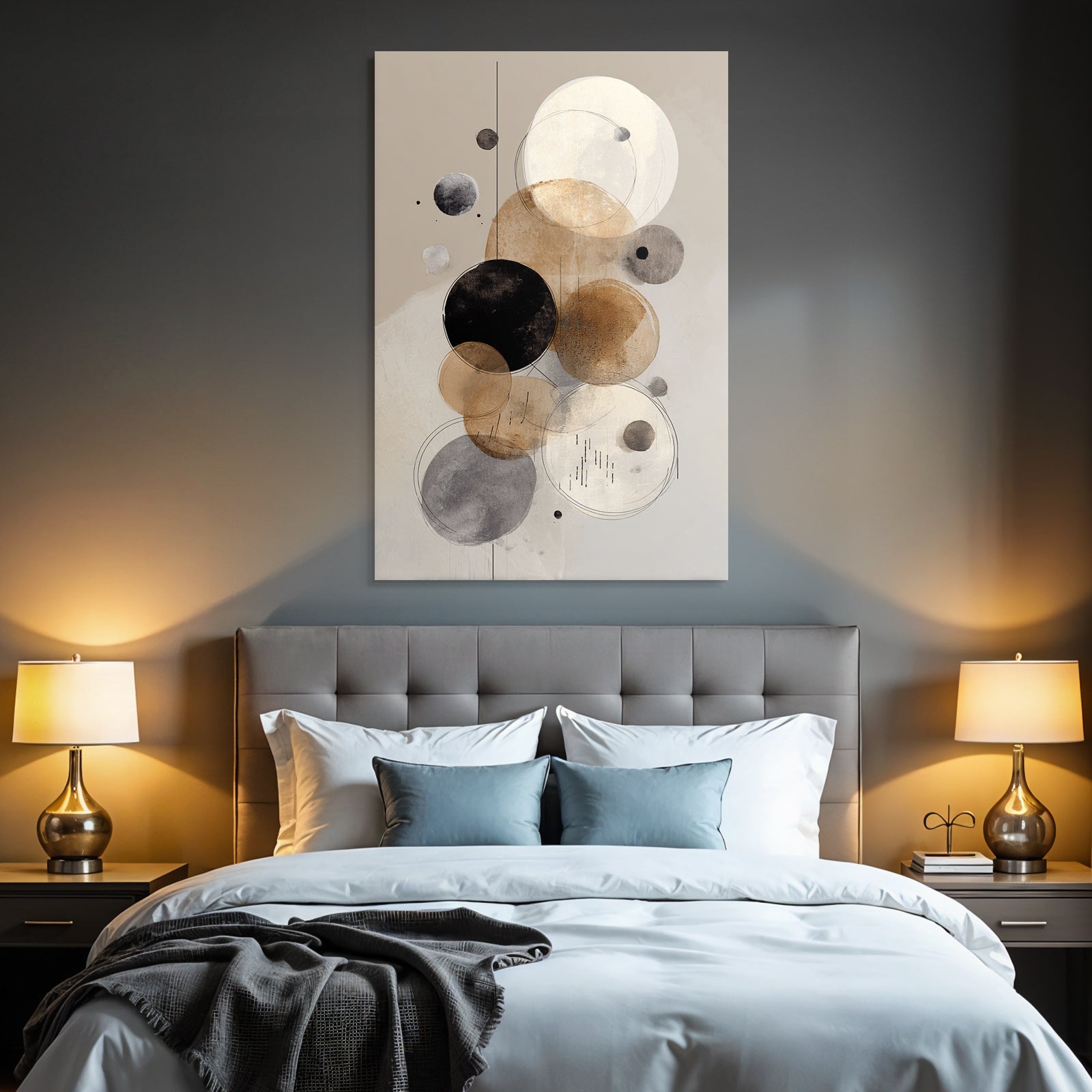 Abstrakte Kunst Kreise Beige Schwarz Grau Hintergrund