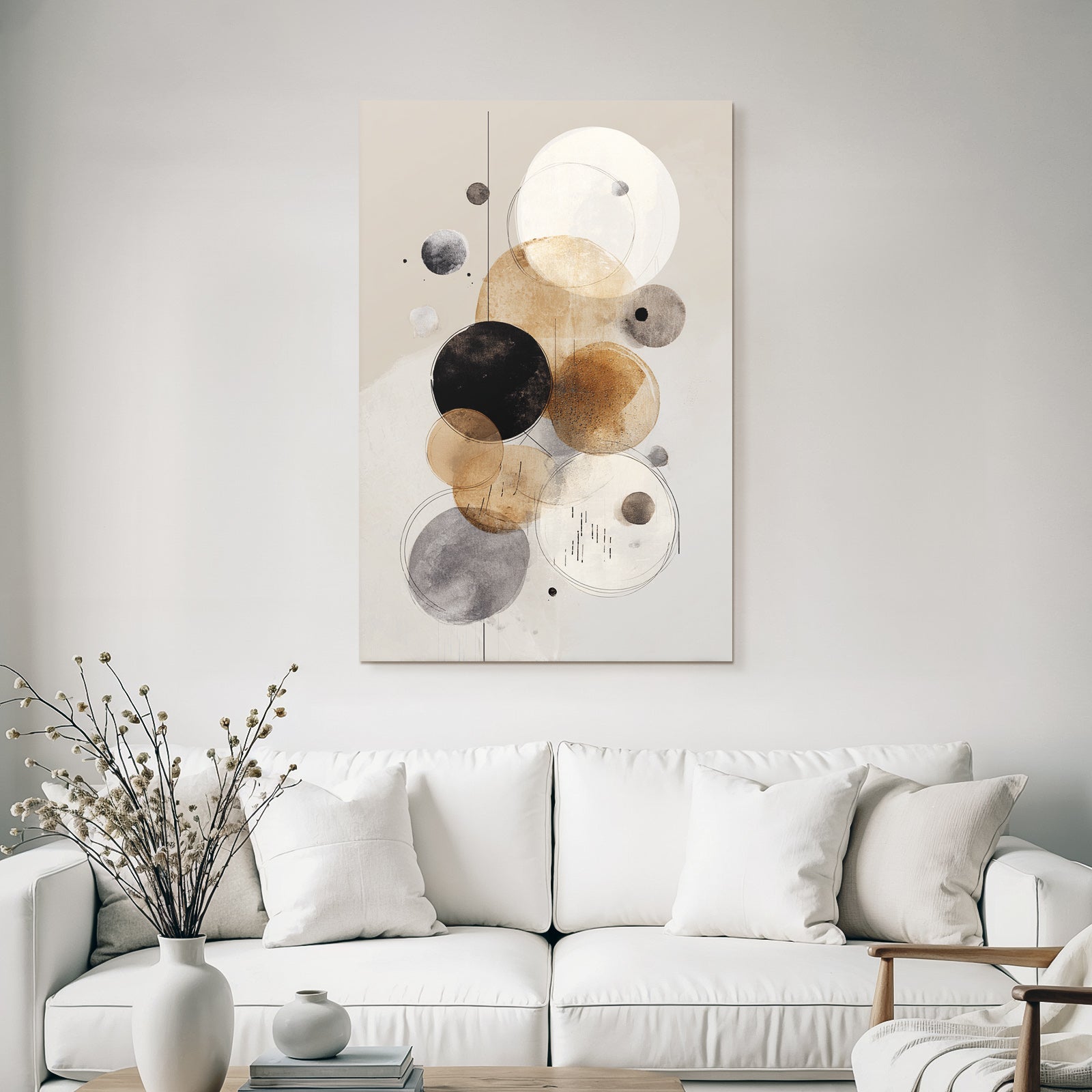 Abstrakte Kunst Kreise Beige Schwarz Grau Hintergrund