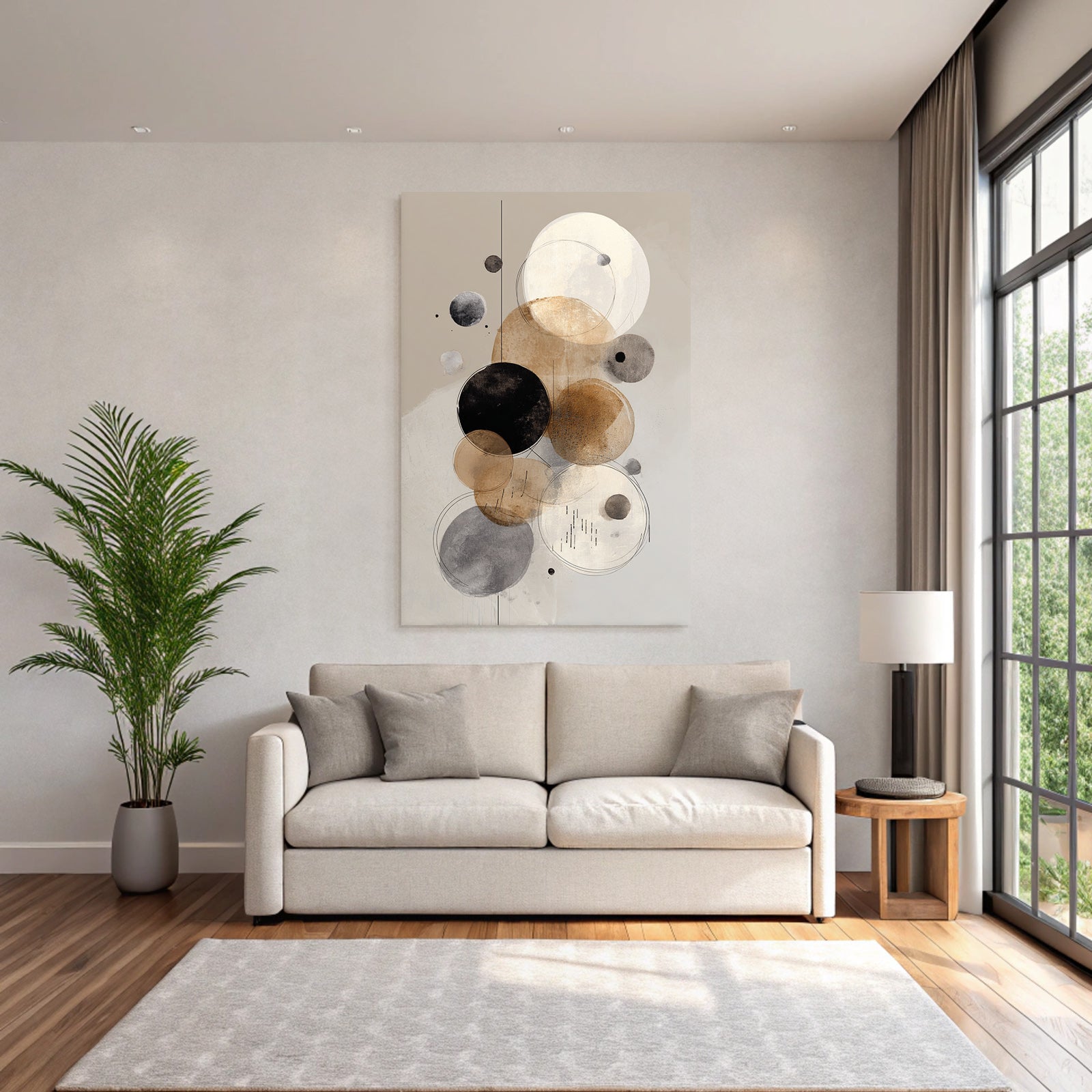 Abstrakte Kunst Kreise Beige Schwarz Grau Hintergrund