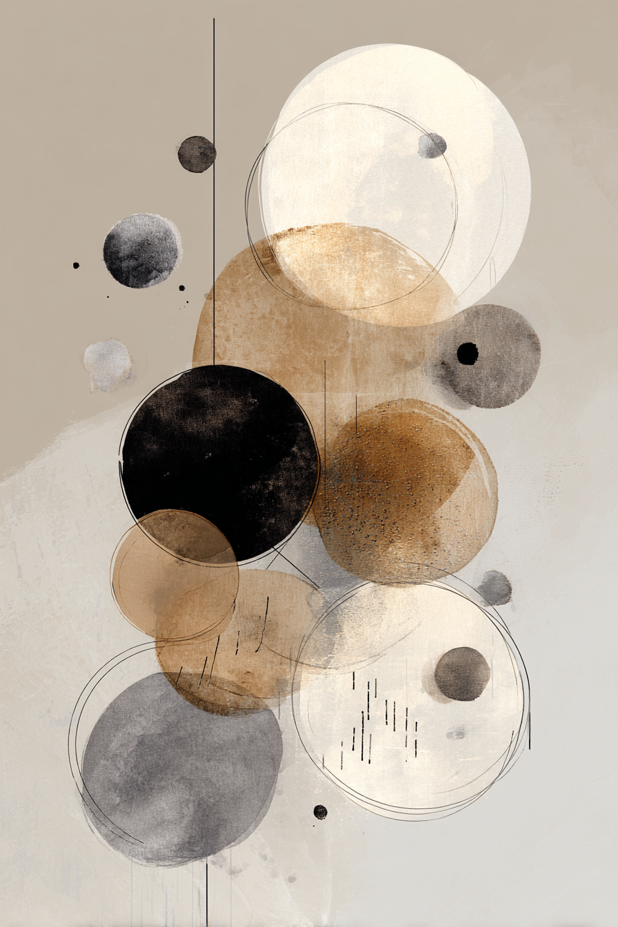 Abstrakte Kunst Kreise Beige Schwarz Grau Hintergrund | Japandi | Einrichtungsstile