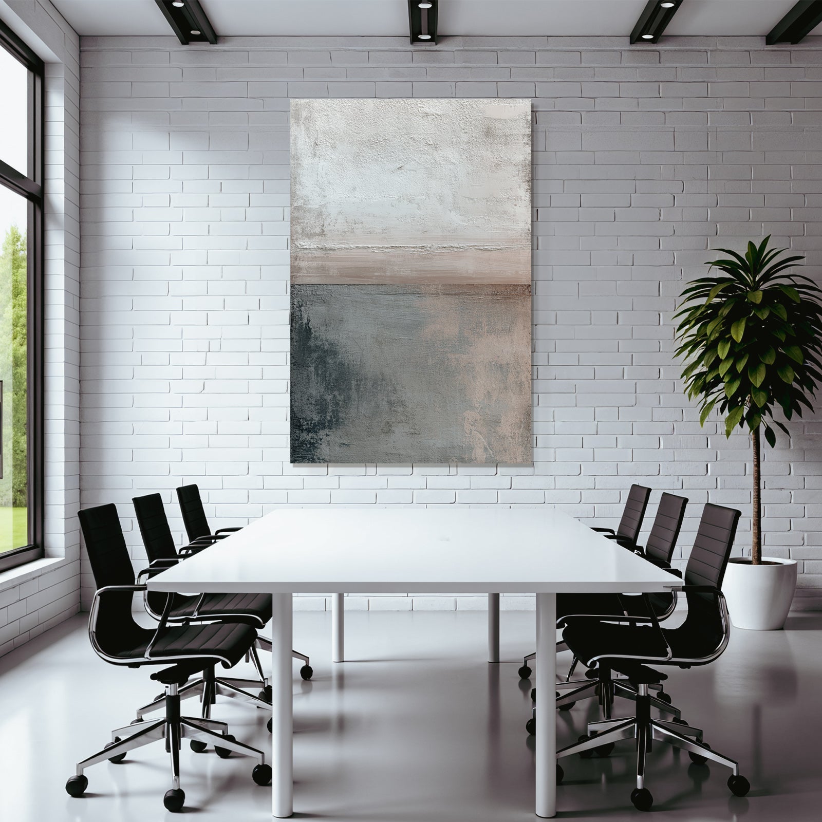 Abstract art with textures in white, gray, and beige