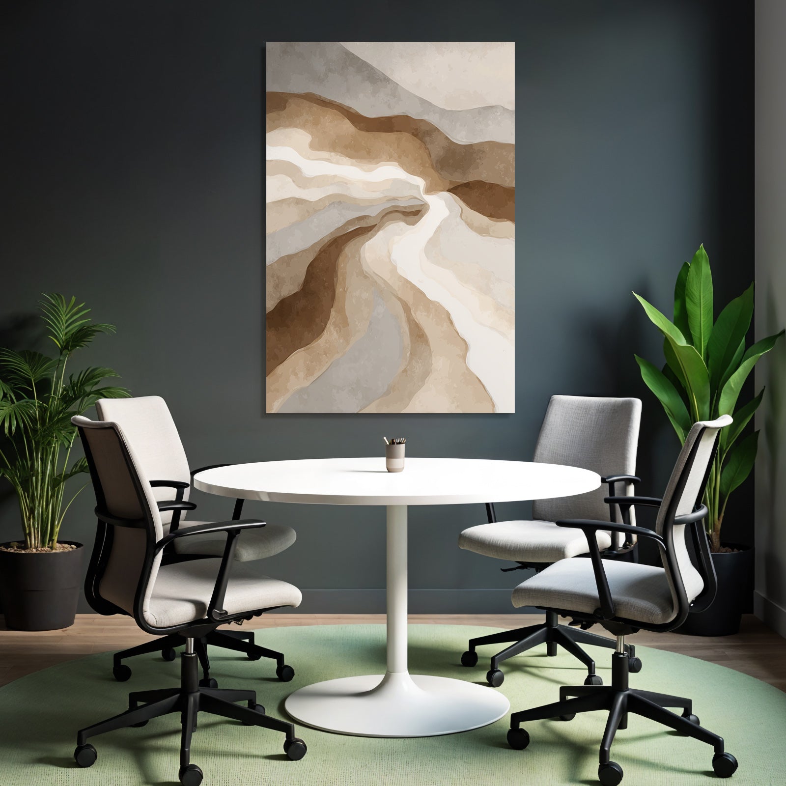 Abstract art wavy lines earth tone landscape