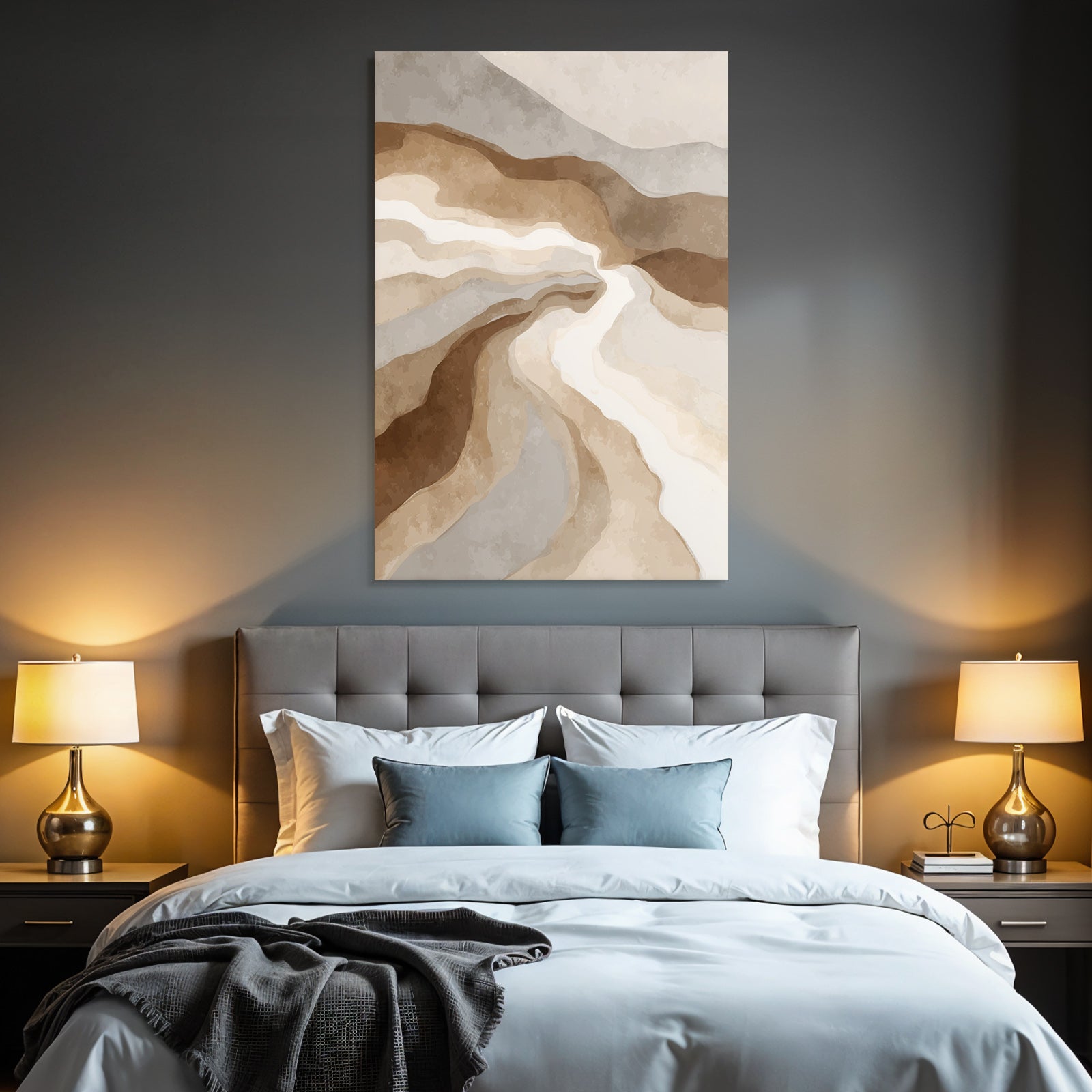 Abstract art wavy lines earth tone landscape
