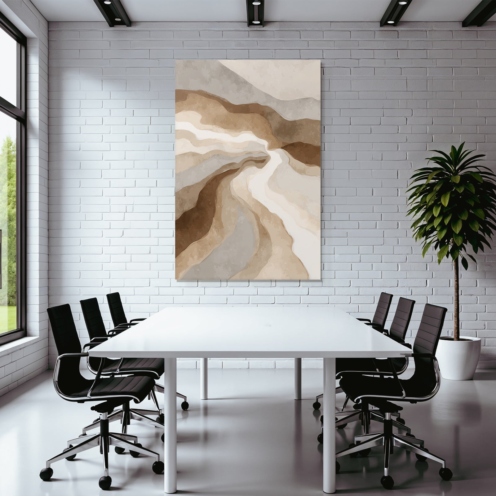 Abstract art wavy lines earth tone landscape