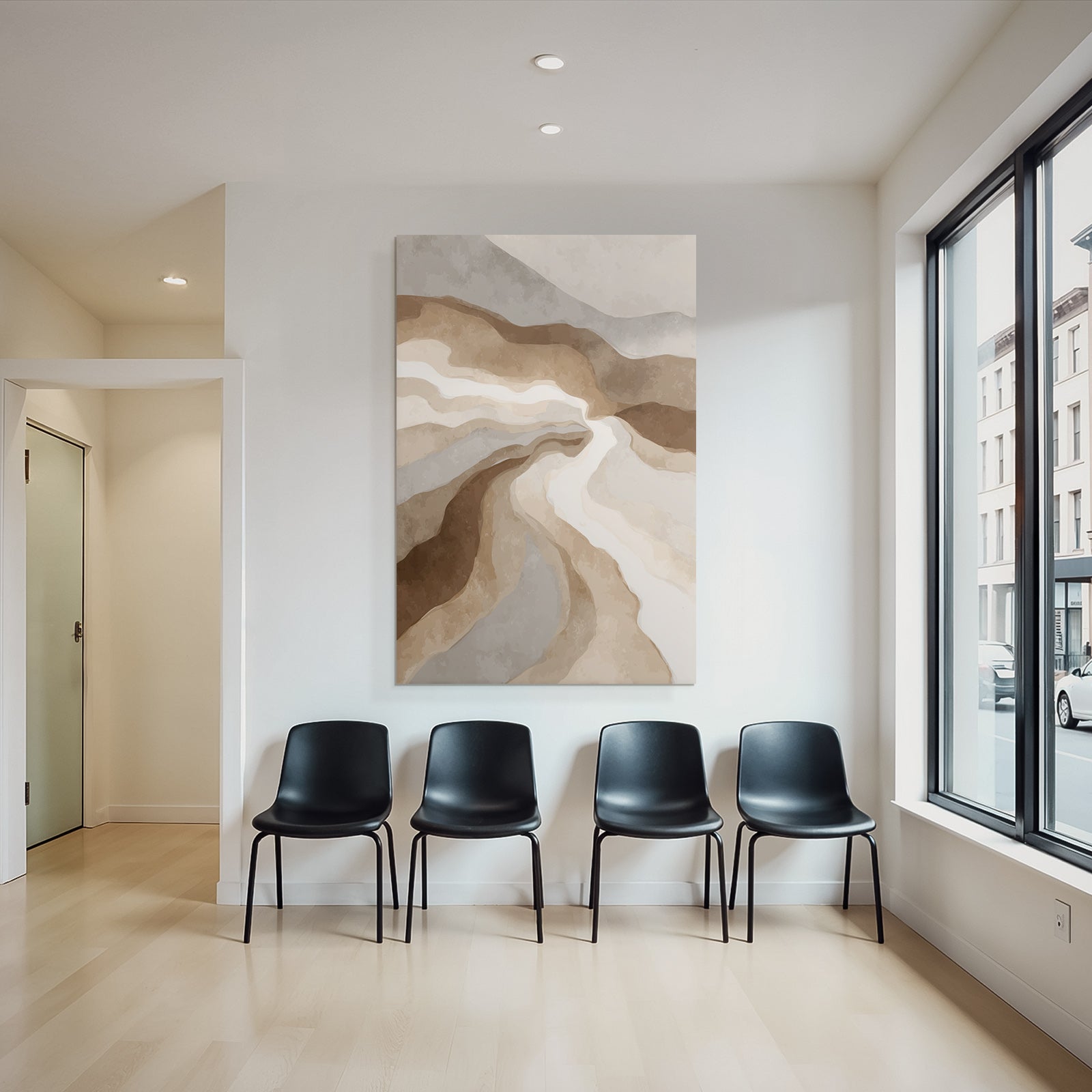 Abstract art wavy lines earth tone landscape