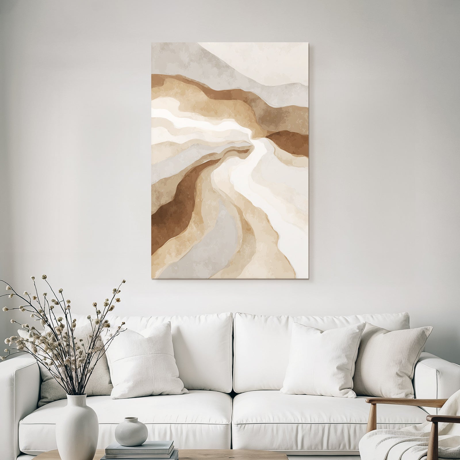 Abstract art wavy lines earth tone landscape