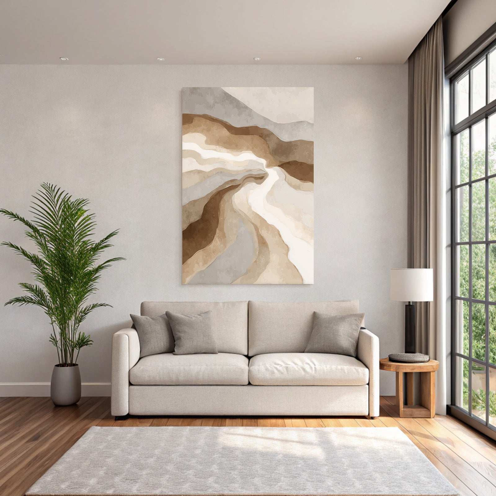 Abstract art wavy lines earth tone landscape