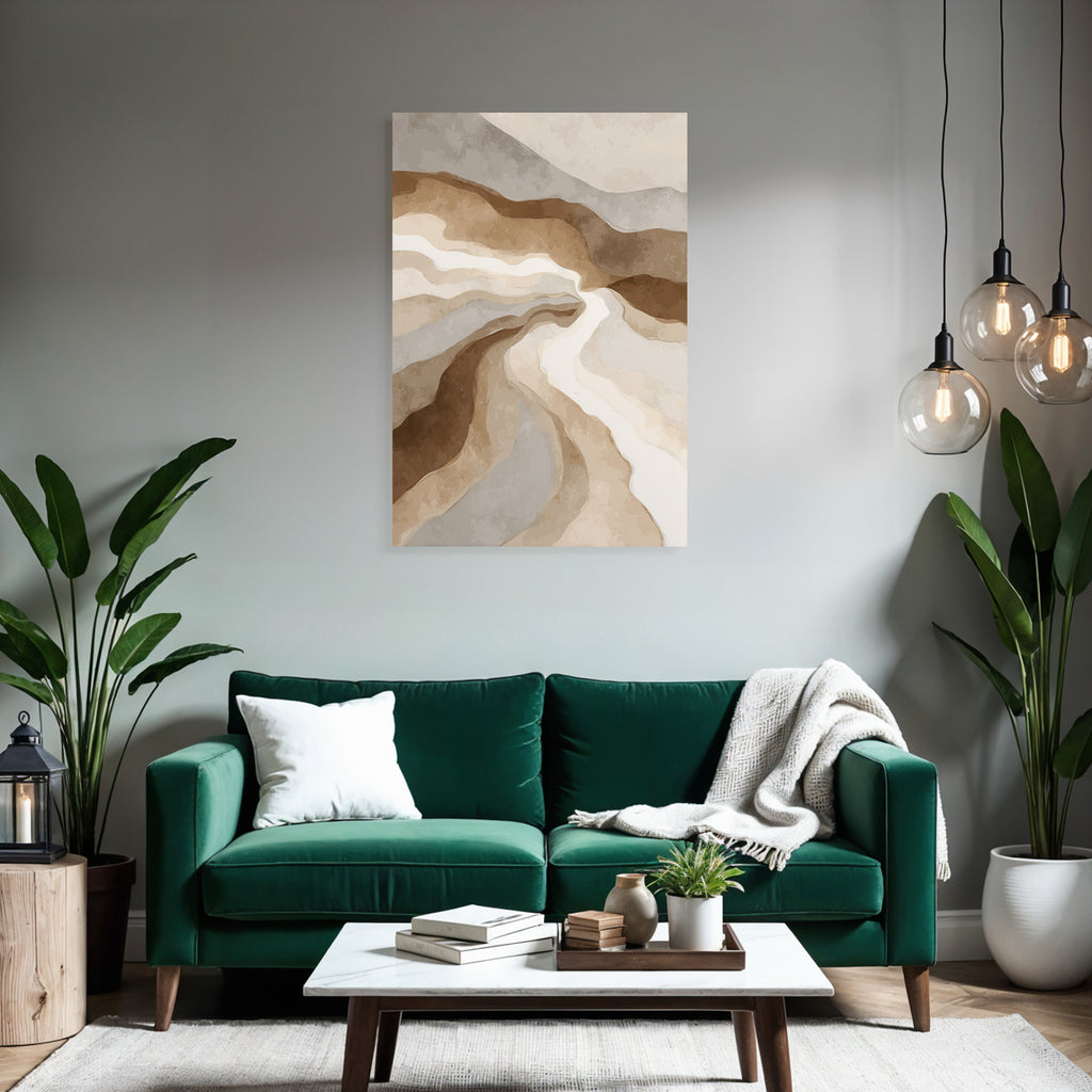 Abstract art wavy lines earth tone landscape