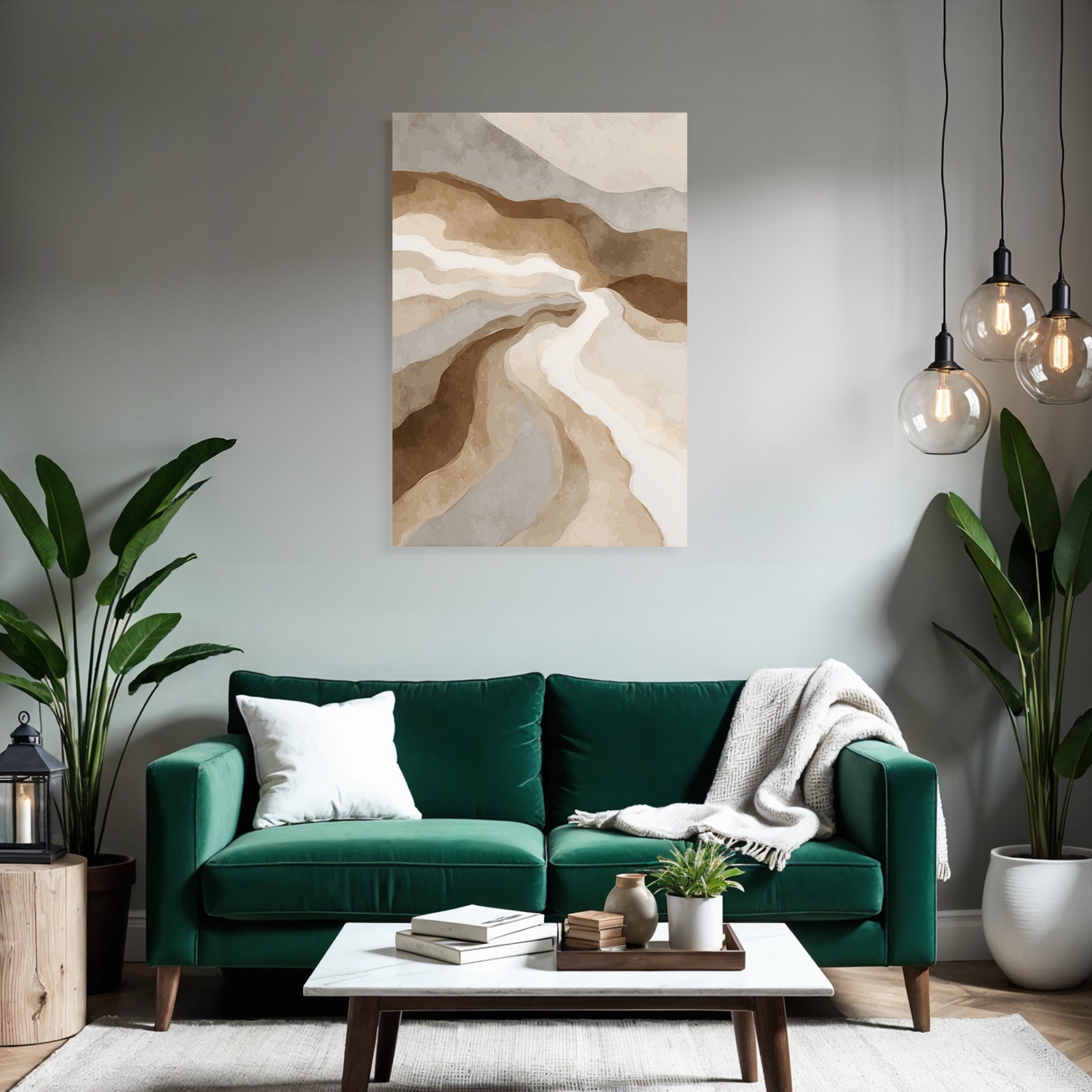 Abstract art wavy lines earth tone landscape