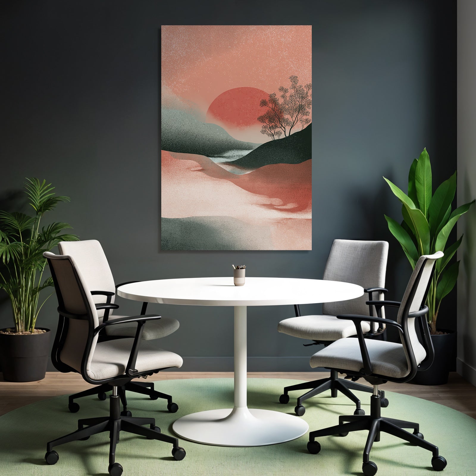 Abstrakte Landschaft Illustration Mit Sonne Und Bergen