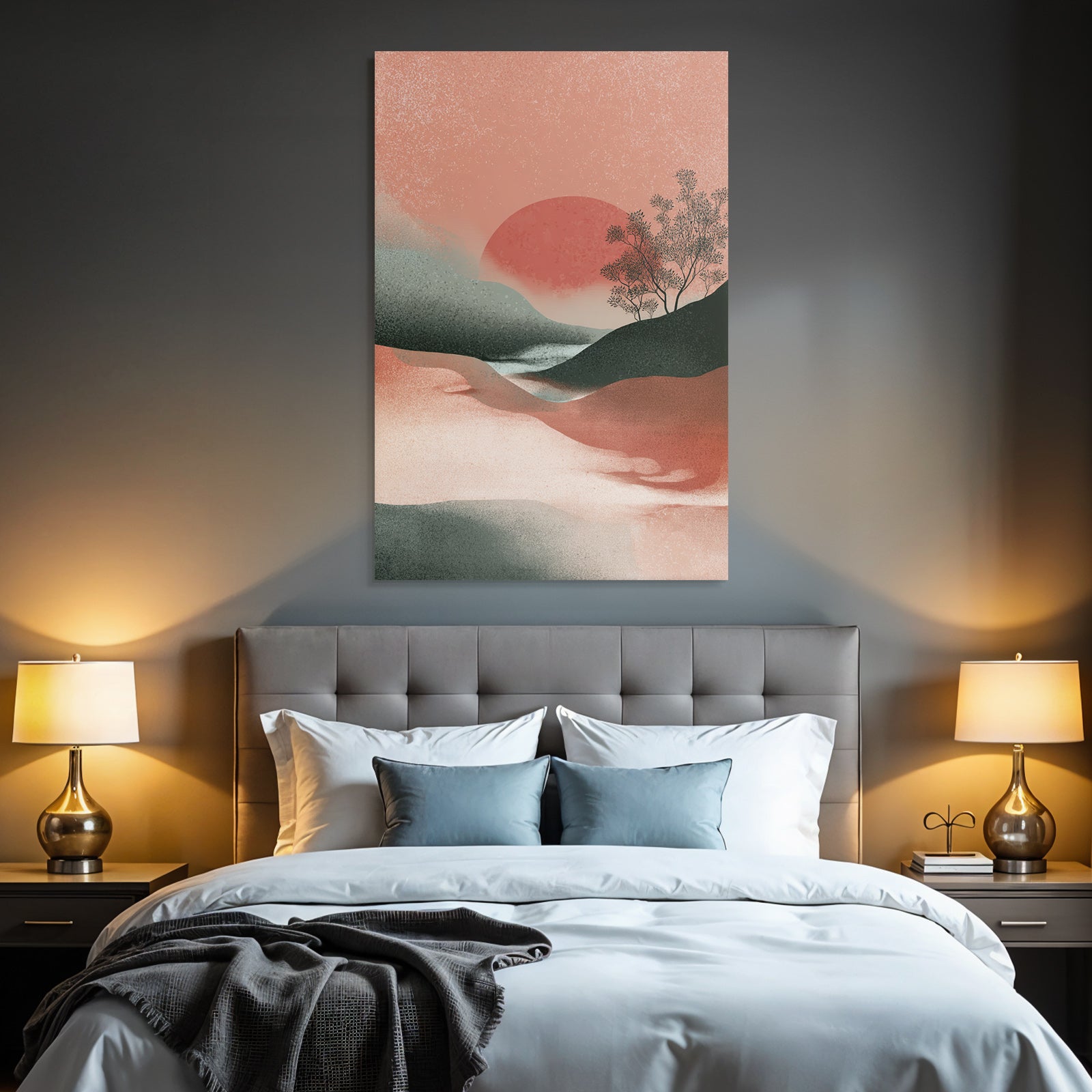 Abstrakte Landschaft Illustration Mit Sonne Und Bergen