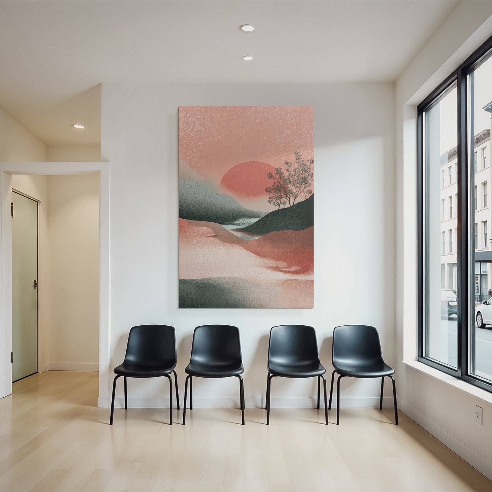 Abstrakte Landschaft Illustration Mit Sonne Und Bergen