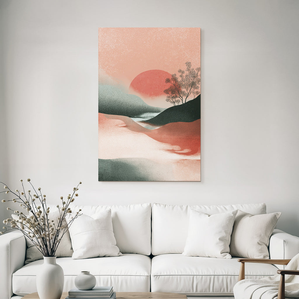 Abstrakte Landschaft Illustration Mit Sonne Und Bergen