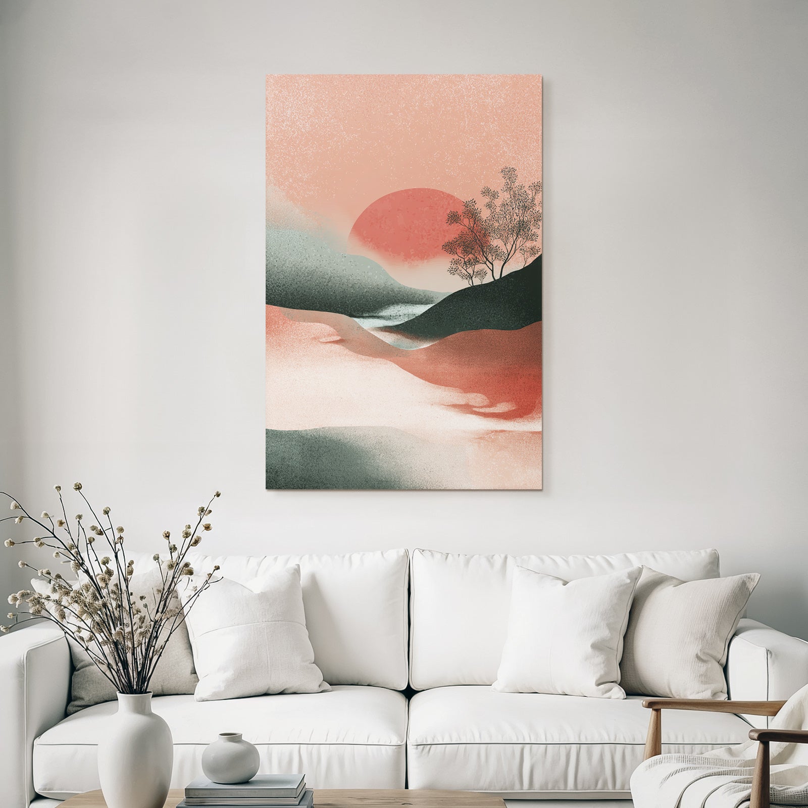 Abstrakte Landschaft Illustration Mit Sonne Und Bergen