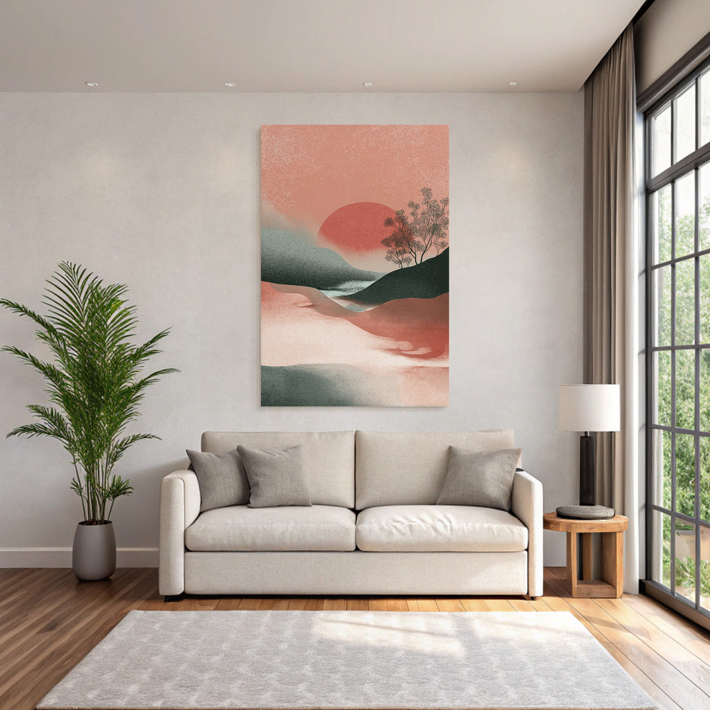 Abstrakte Landschaft Illustration Mit Sonne Und Bergen