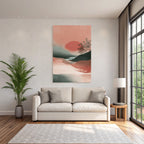 Abstrakte Landschaft Illustration Mit Sonne Und Bergen