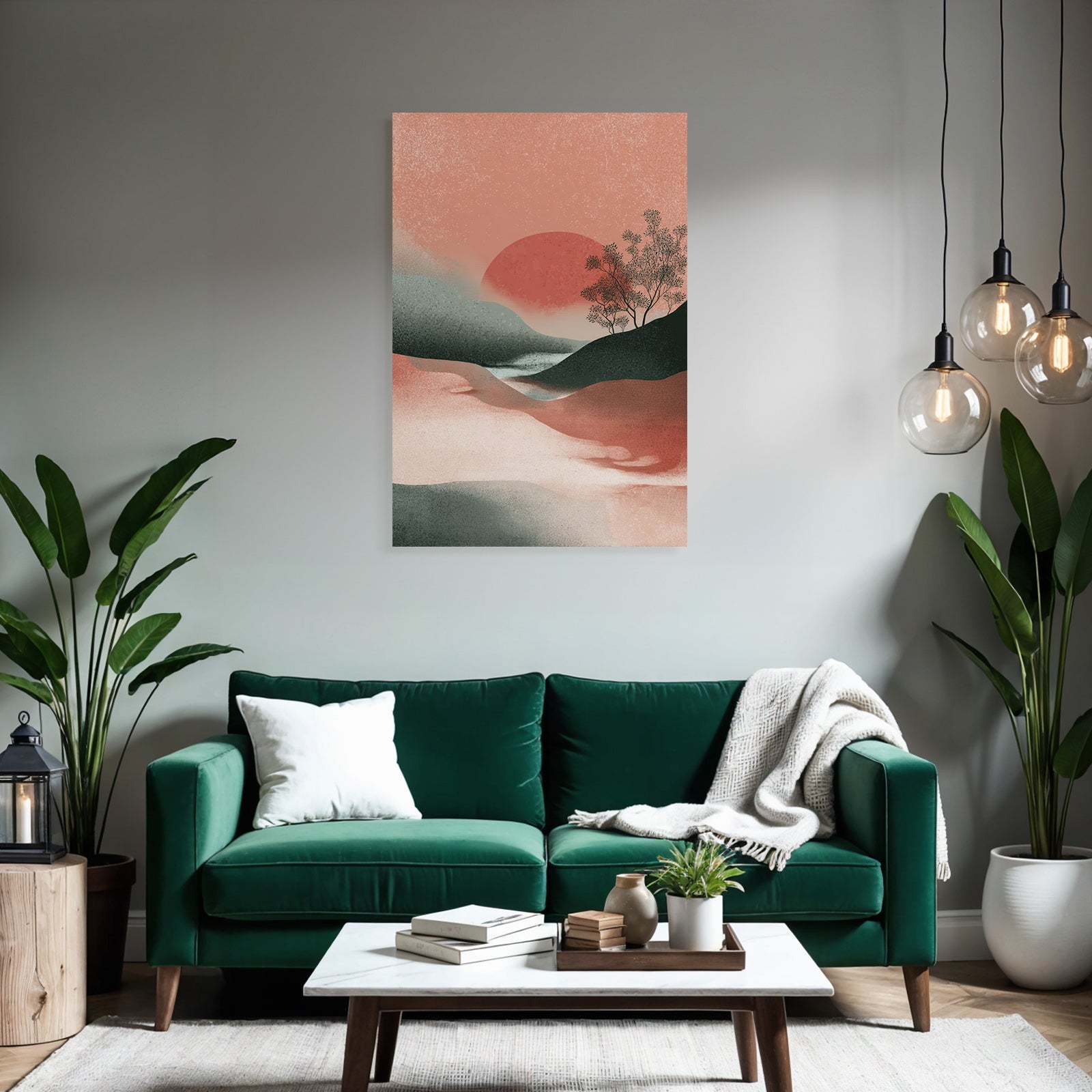 Abstrakte Landschaft Illustration Mit Sonne Und Bergen