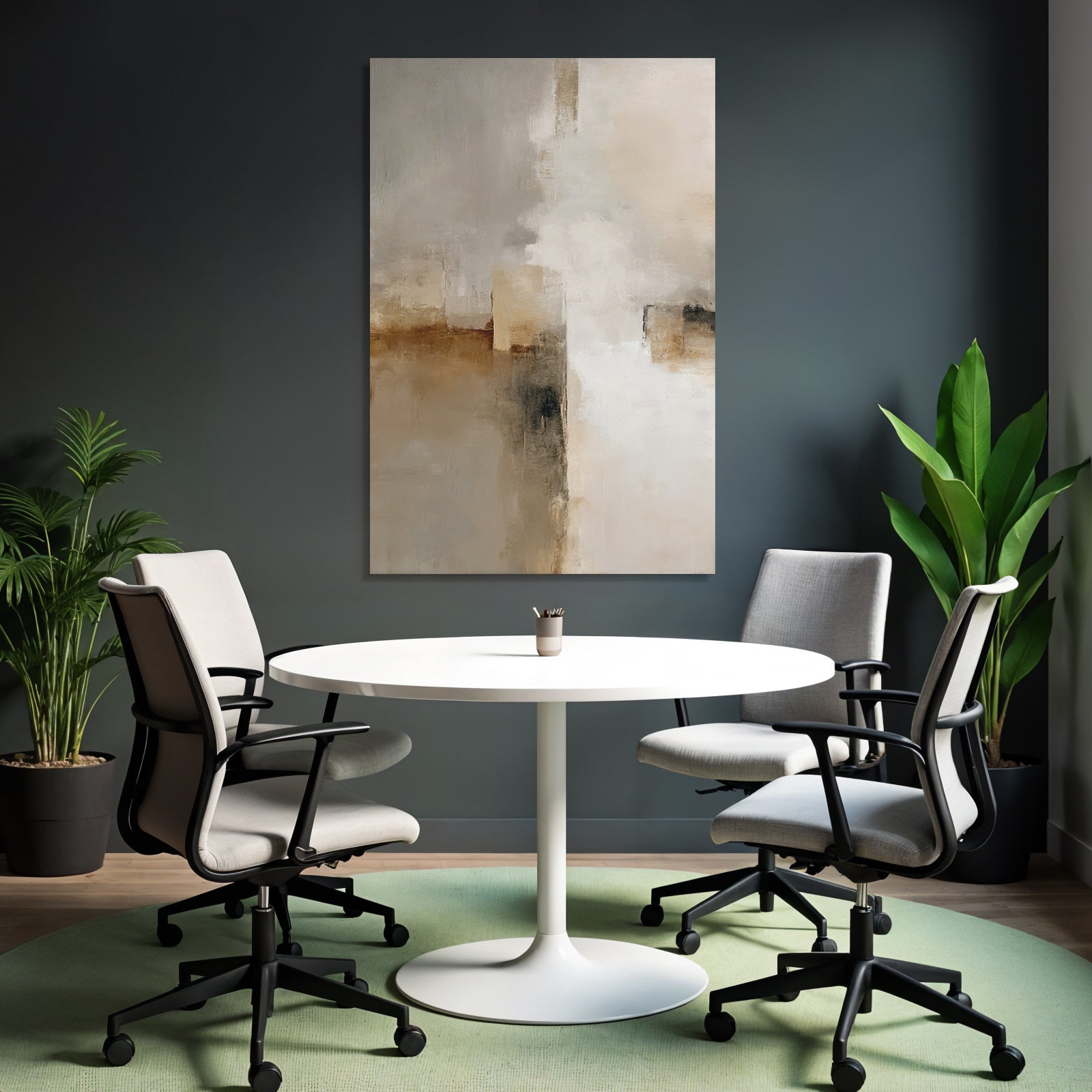 Abstract Painting Soft Colors Beige Gray White Harmonious Textured Surface